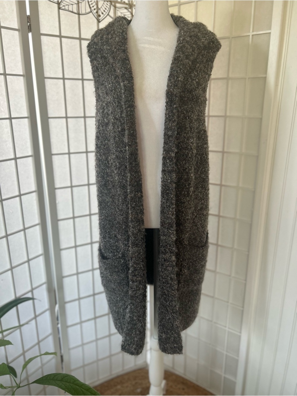 Tahari Hooded Bouclé Sweater Vest | 1X | 25” PTP | Cozy Longline Layering Piece